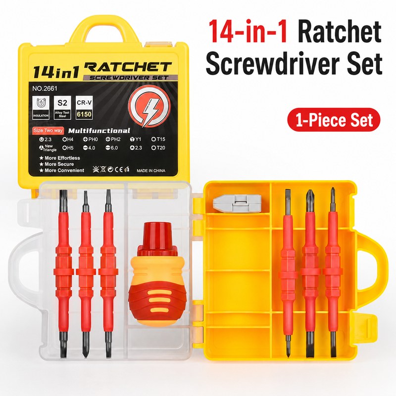 14-in-1 Insulated Ratchet Screwdriver Set (S2 Alloy Steel)