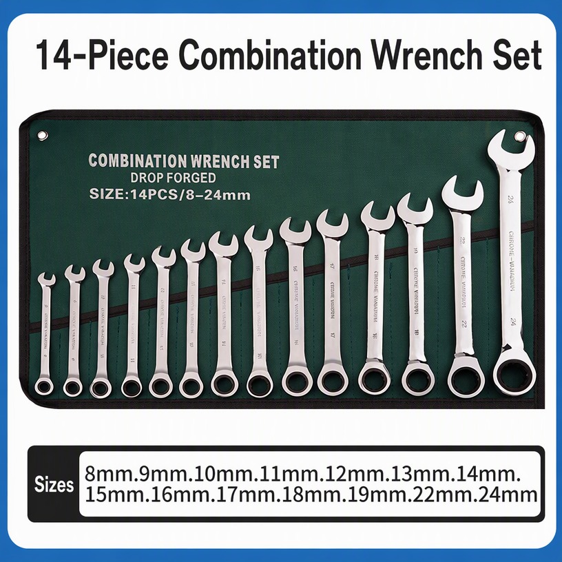 14-Piece Combination Wrench Set (8 - 24 mm, Drop Forged)
