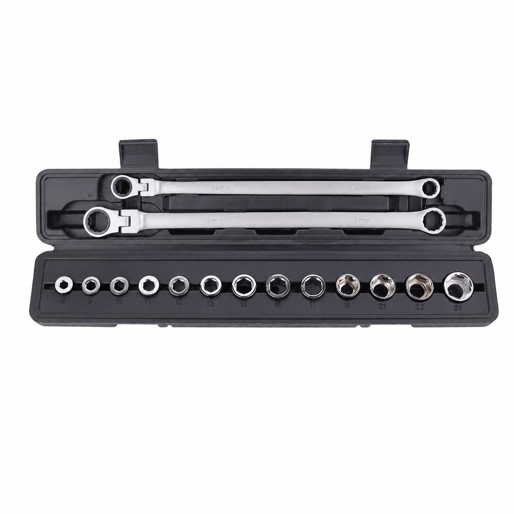 15-Piece Adjustable Swivel Ratchet Wrench Set (CR-V)