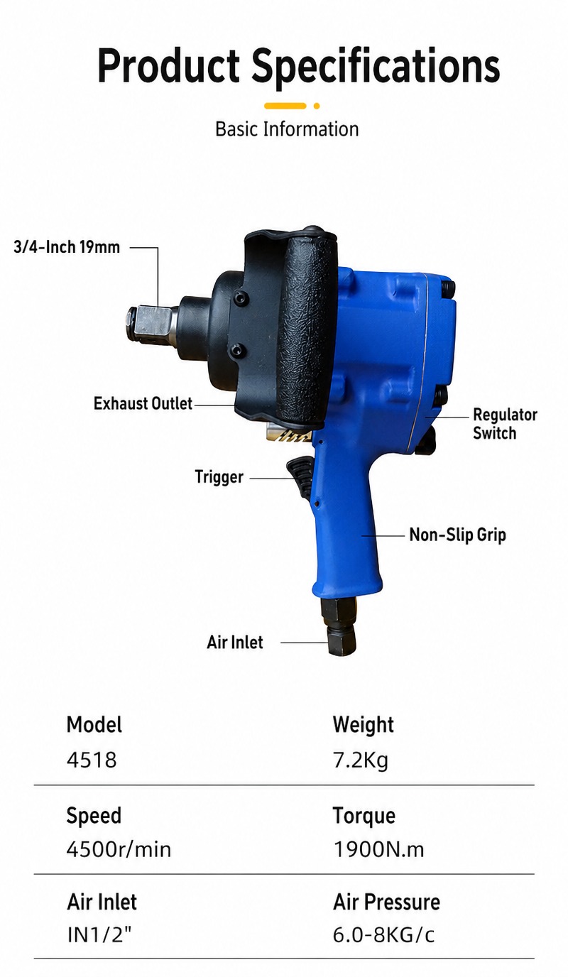 3/4 inch Heavy-Duty Air Impact Wrench, 1900 N.m (4500 rpm)