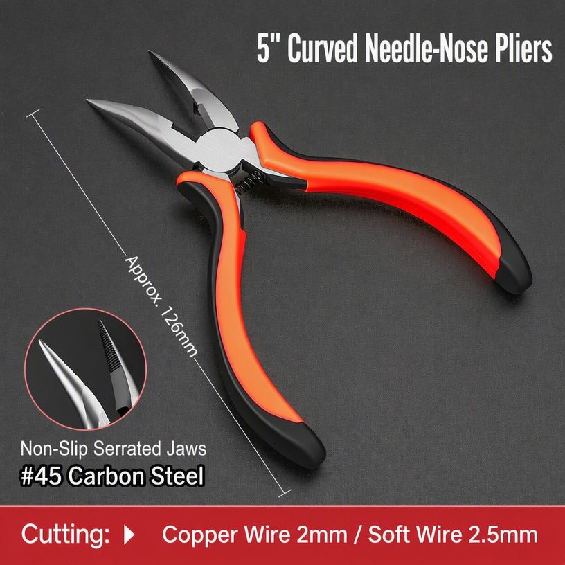 5 inch Curved Needle-Nose Pliers with Spring (Carbon Steel)