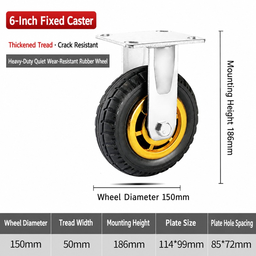 6-Inch Fixed-Direction Rubber Caster (150 mm Wheel)