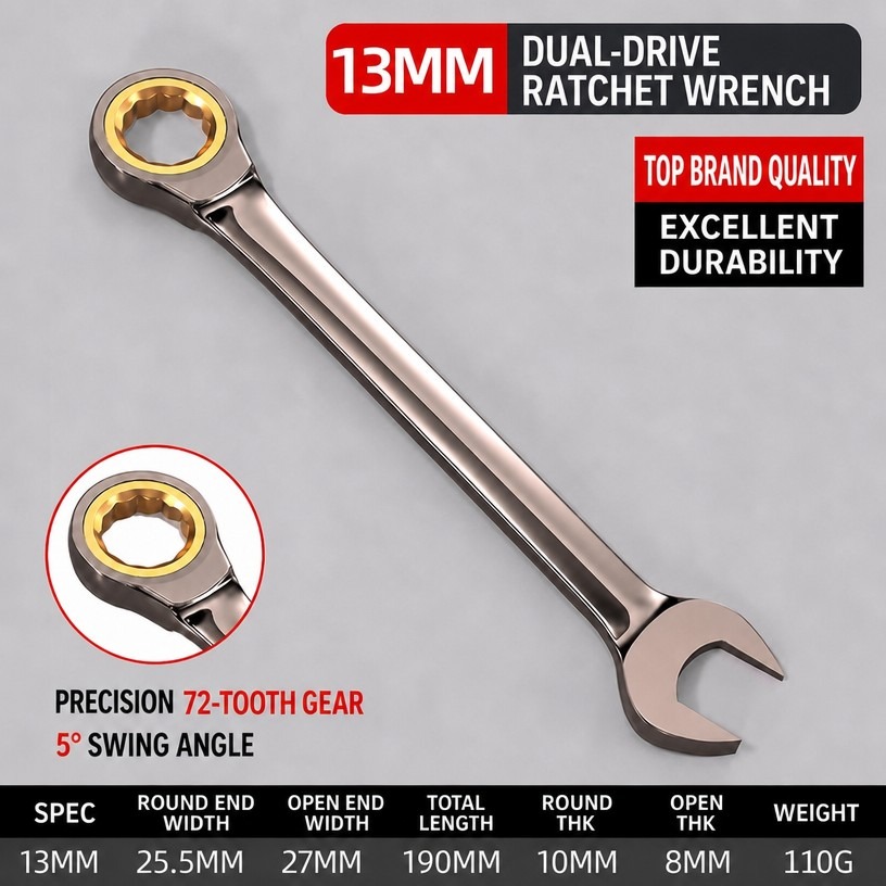 72-Tooth Dual-Drive Rapid Ratchet Wrench
