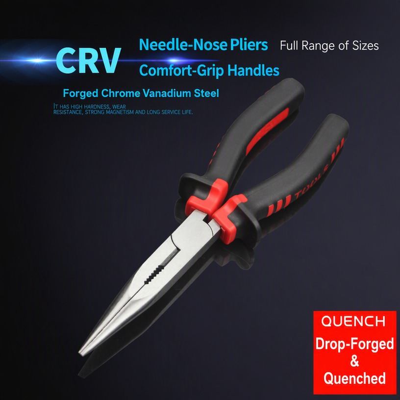 8 inch Needle-Nose Pliers, Forged CR-V with Quenched Jaws