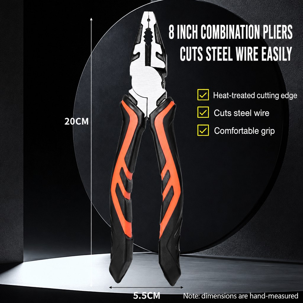 8 Inch Offset Combination Pliers (CR-V, Hardened Edge)