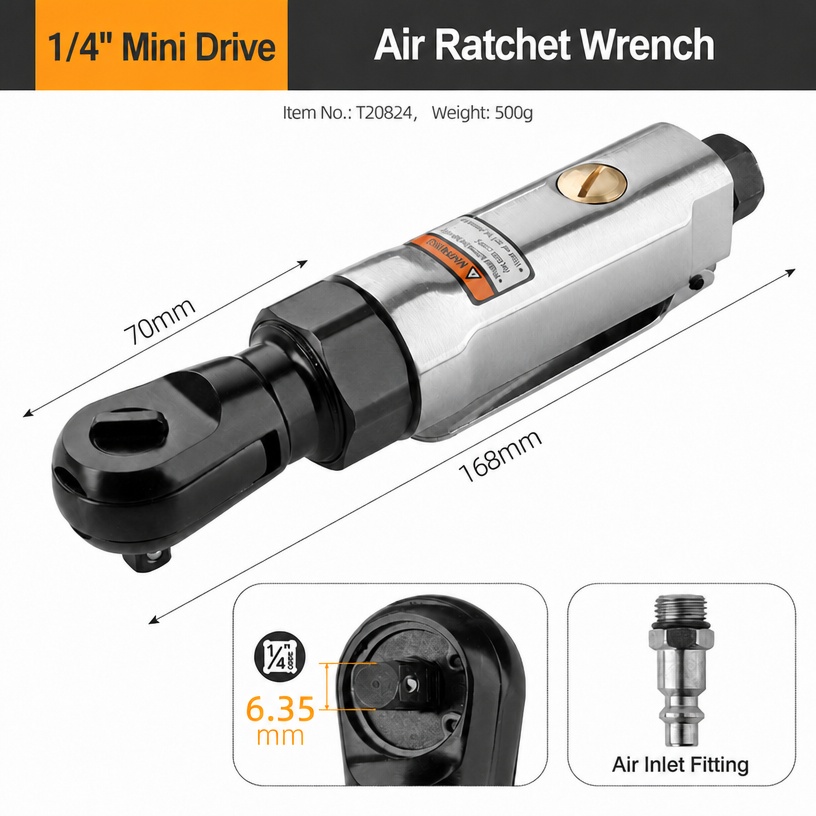 90-Degree Air Ratchet Wrench (Compact, 1/4-Inch Drive)
