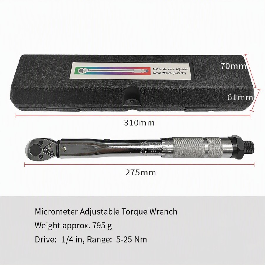 1/4 inch Micrometer Adjustable Torque Wrench (5-25 Nm)