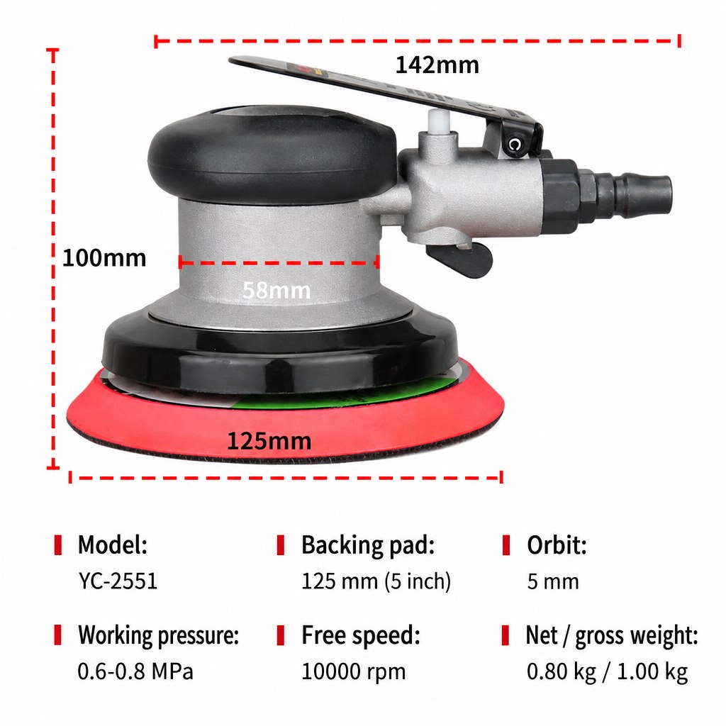 Air Orbital Sander 5 inch (125 mm, 10000 rpm)