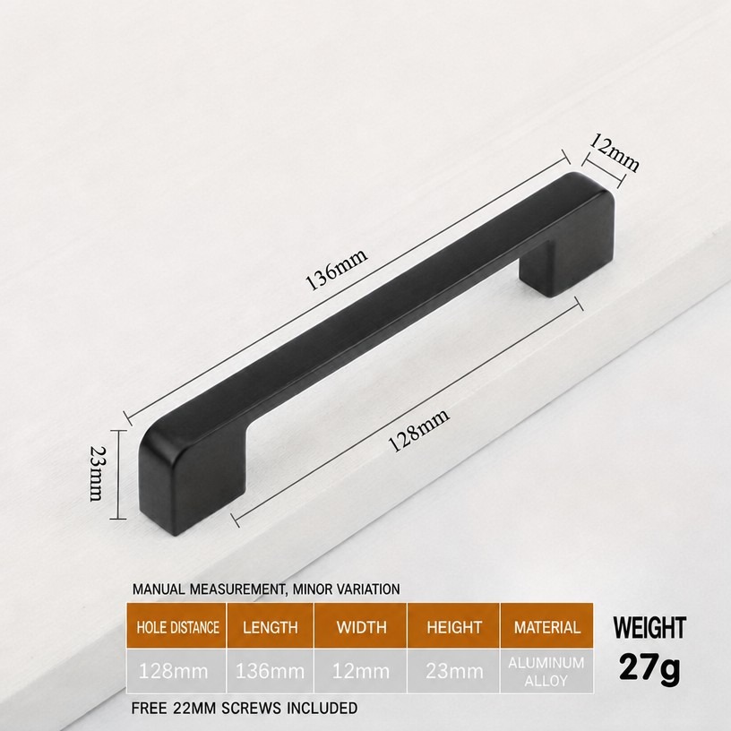 Black Anodized Aluminum Cabinet Handle / Drawer Pull