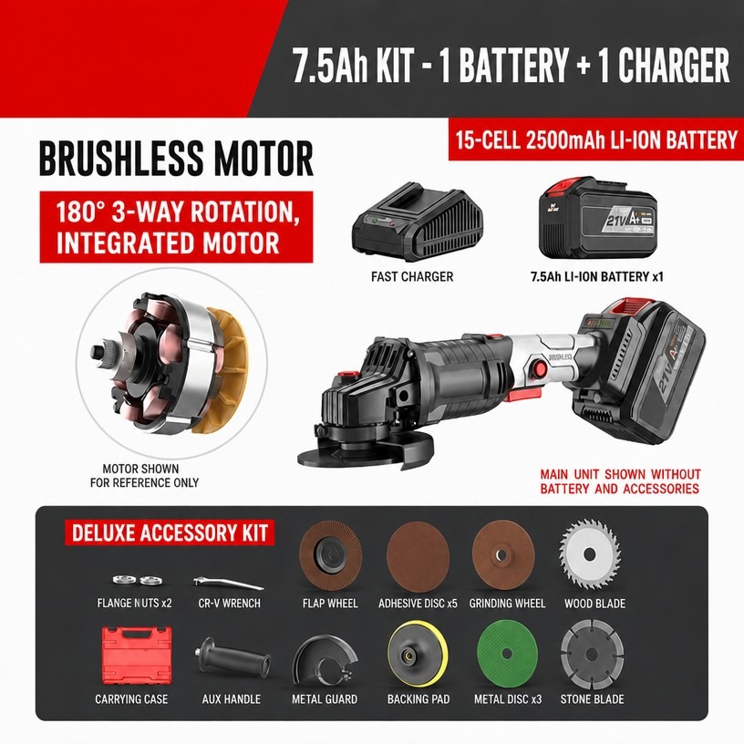 21V Brushless Cordless Angle Grinder 4.5