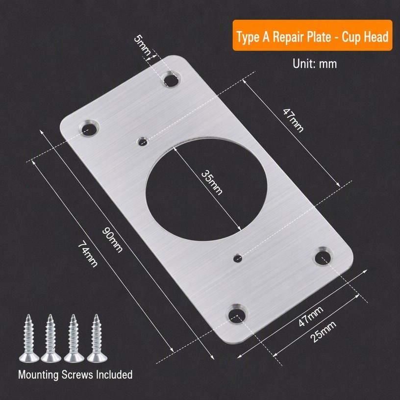 Stainless Steel Cabinet Hinge Repair Plate (90mm)