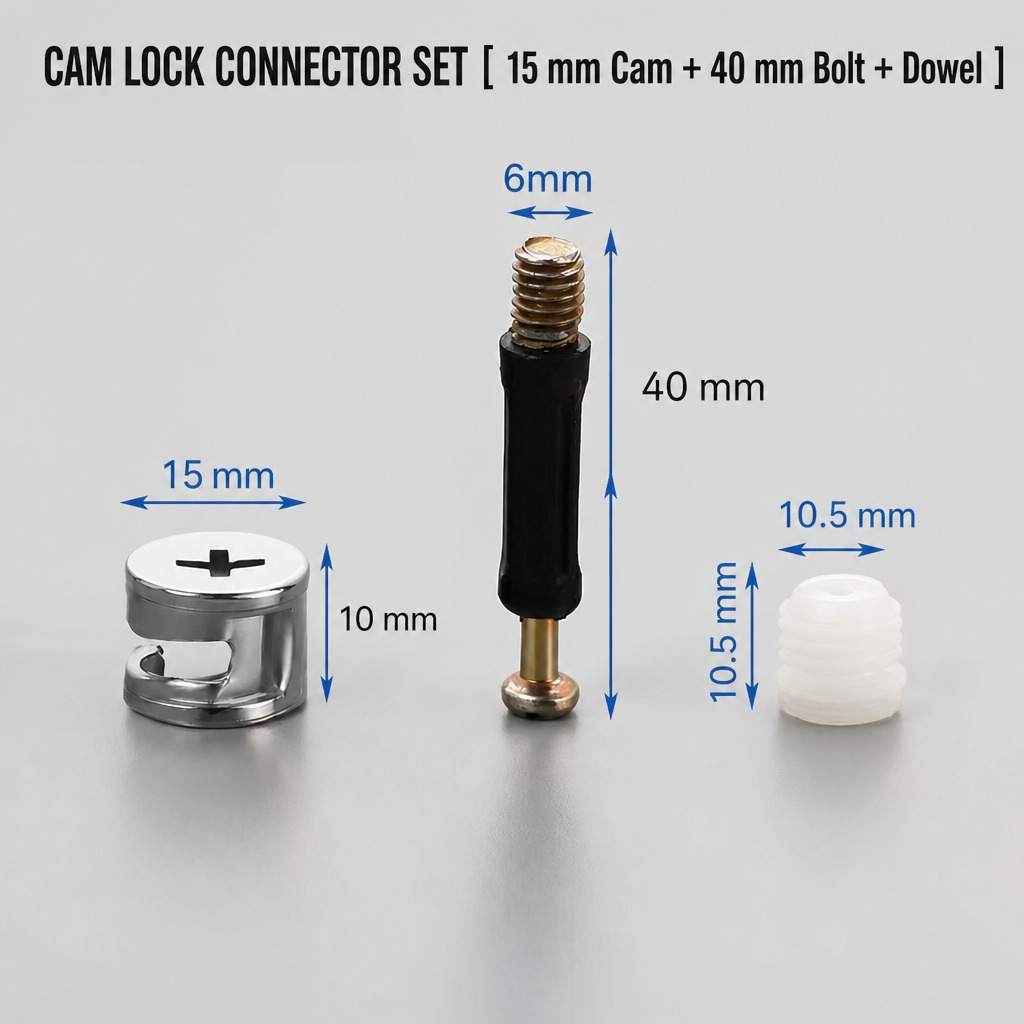Cam Lock Furniture Connector Set (15 mm Cam + 40 mm Bolt)