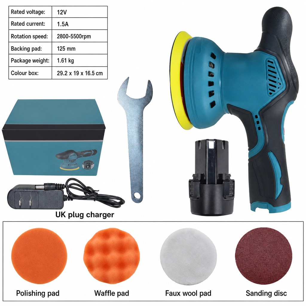 Cordless Polisher 12V, 125 mm Pad (Set with 4 Pads)