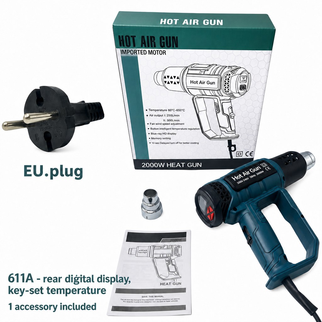 Digital Heat Gun 2000W, EU Plug (60 - 650 C)