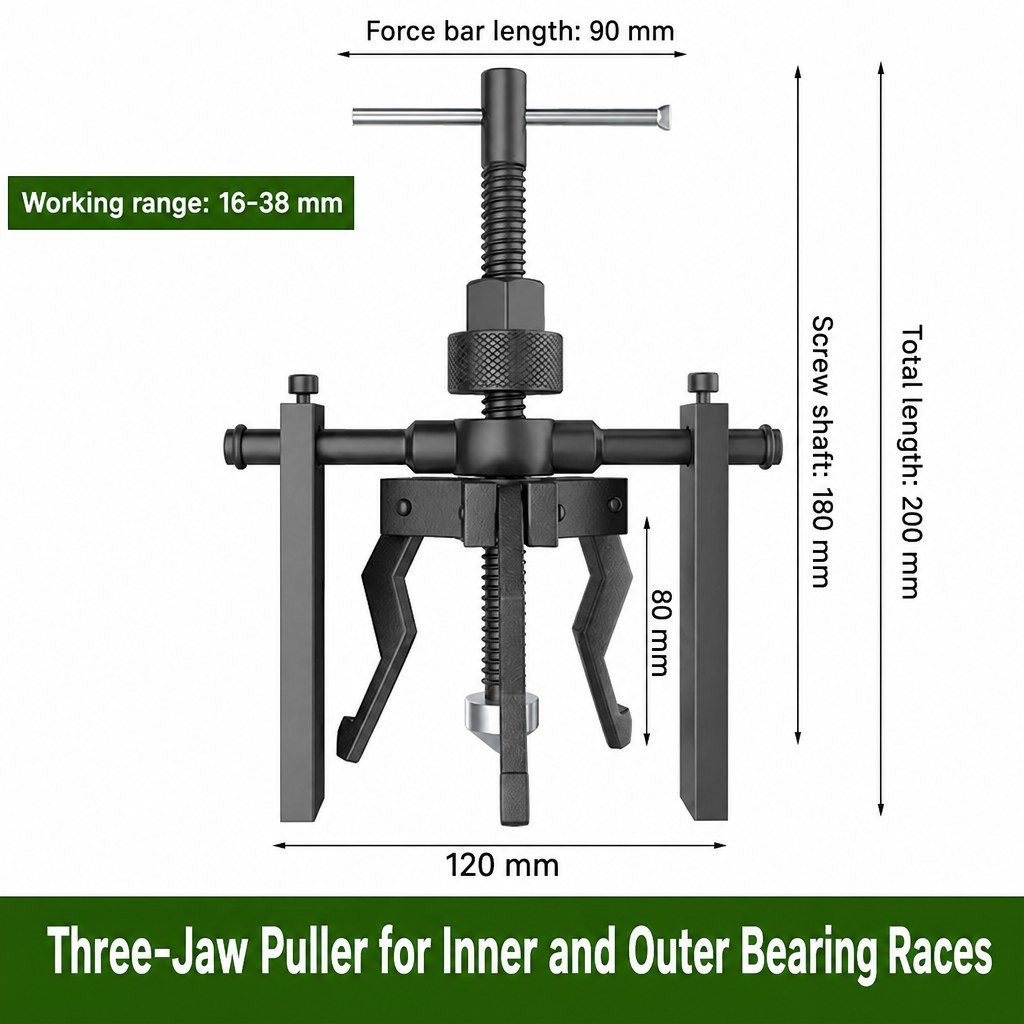 Three-Jaw Bearing Puller, Inner and Outer Races (16 - 38 mm)