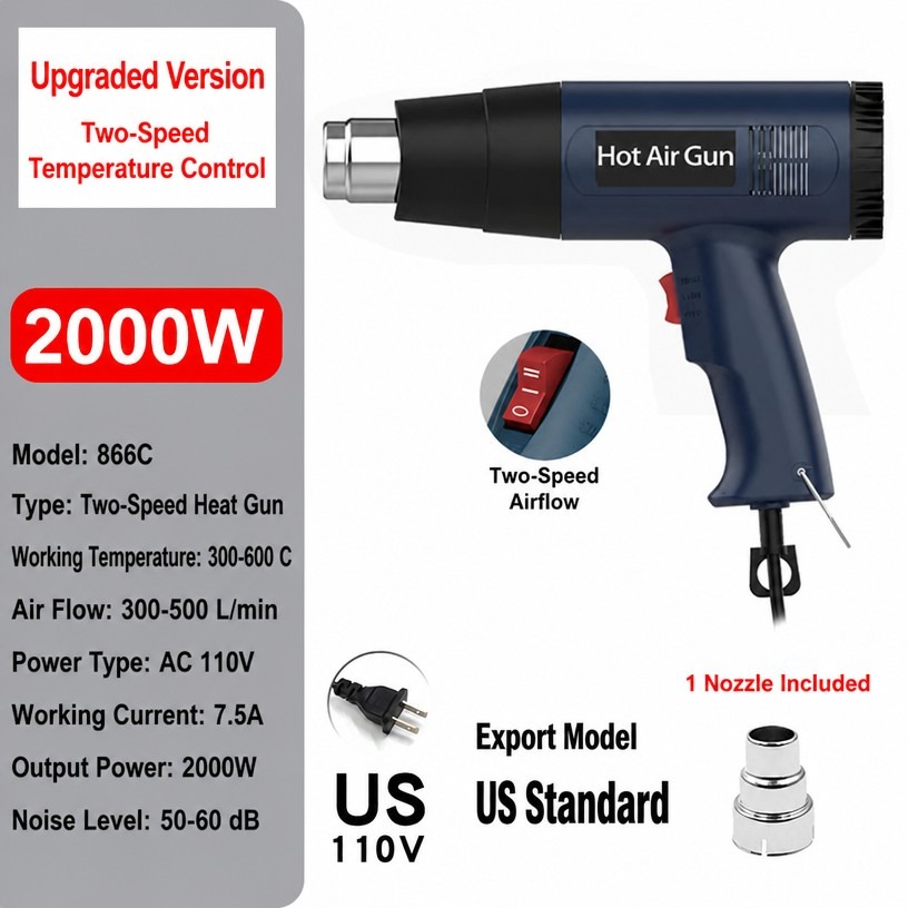 Dual-Temperature Heat Gun 2000W (110V, US Plug)