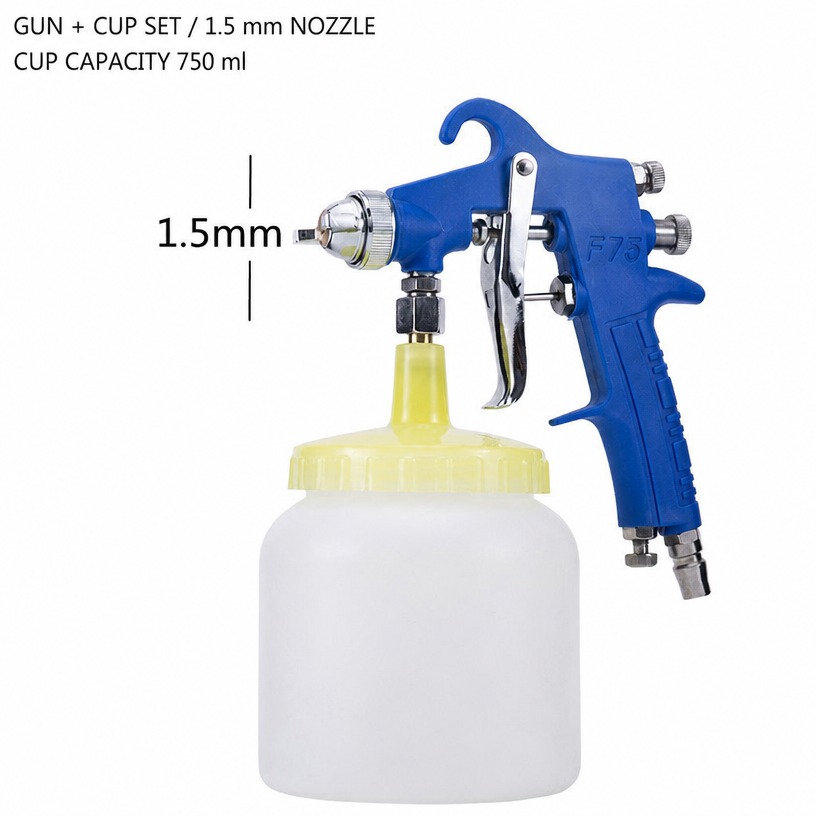 F-75 Pneumatic Spray Gun, 1.5 mm Nozzle, 750 ml Cup