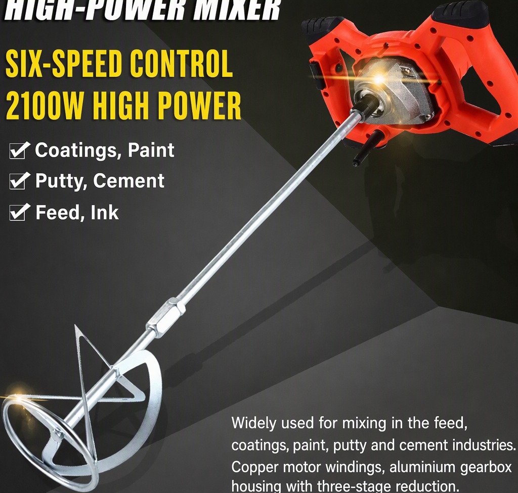 Handheld Electric Paddle Mixer 2100W with Six-Speed Control