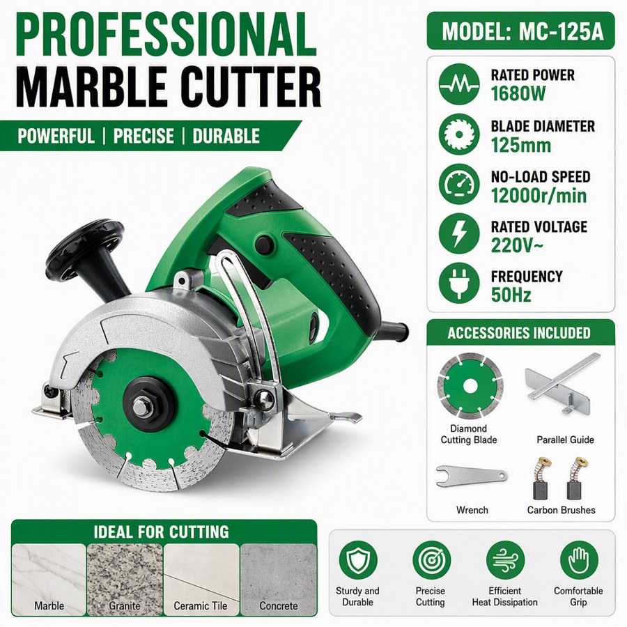 Handheld Marble Cutter 125 mm (220 V, 1680 W)