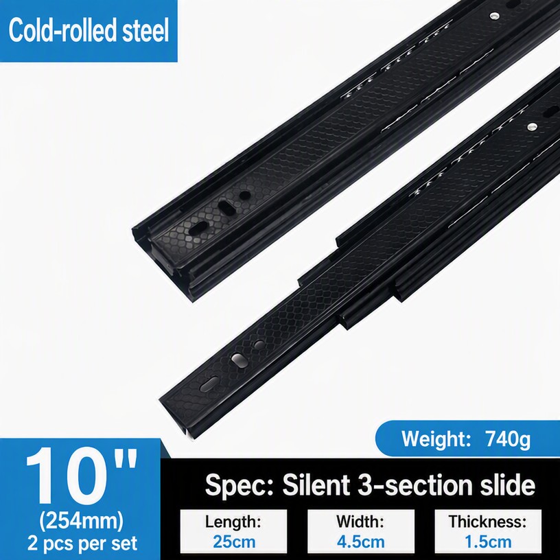 Heavy Duty 3-Section Ball-Bearing Drawer Slide (10 inch)