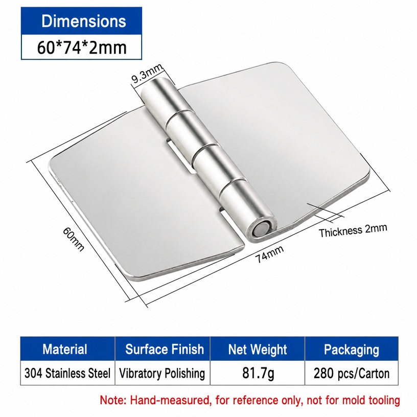 304 Stainless Steel Heavy-Duty Welded Hinge (60x74x2mm)