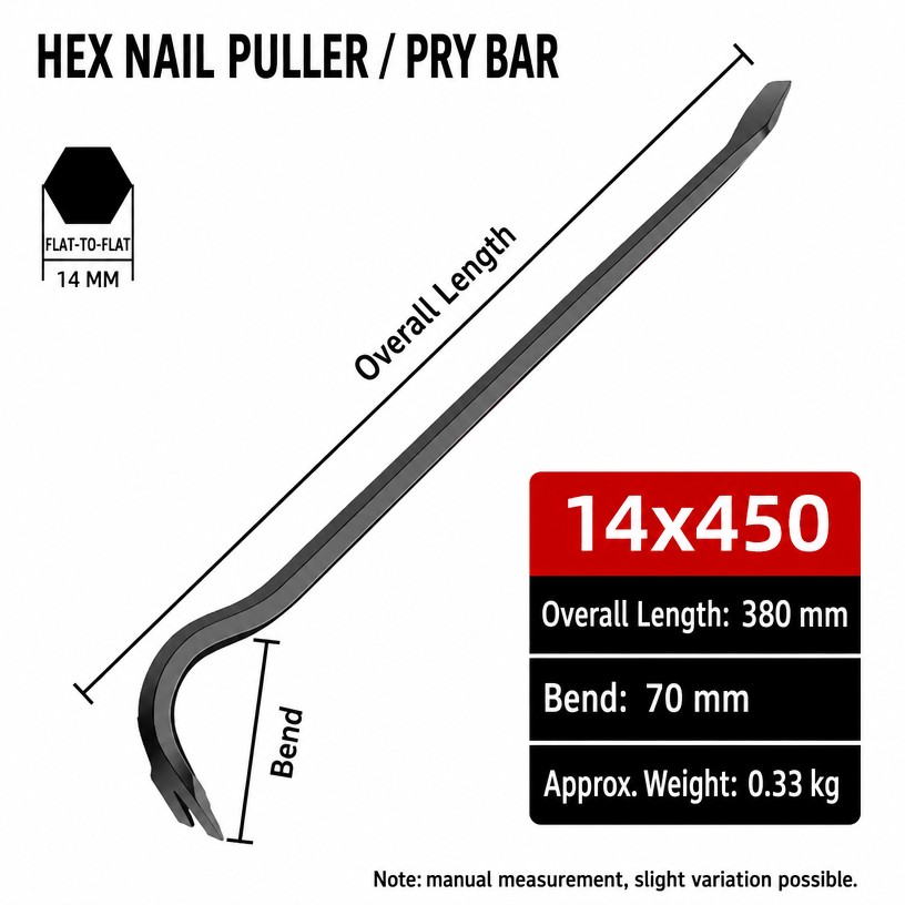 Hex Nail Puller Pry Bar 14 x 450 mm (Through-Hardened Carbon Steel)