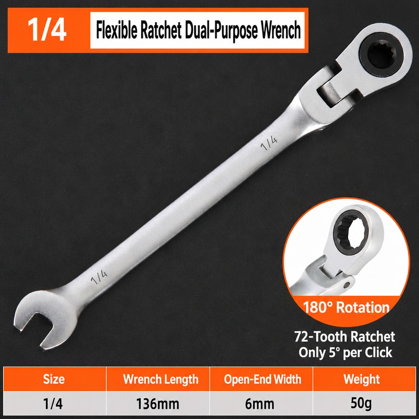 1/4-inch Imperial Ratcheting Combination Wrench (Swivel Head)