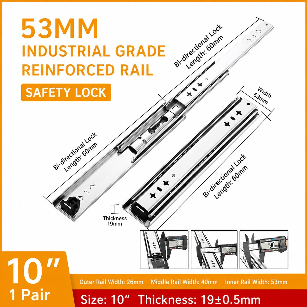 Reinforced 53mm Industrial Heavy Duty Rail with Lock