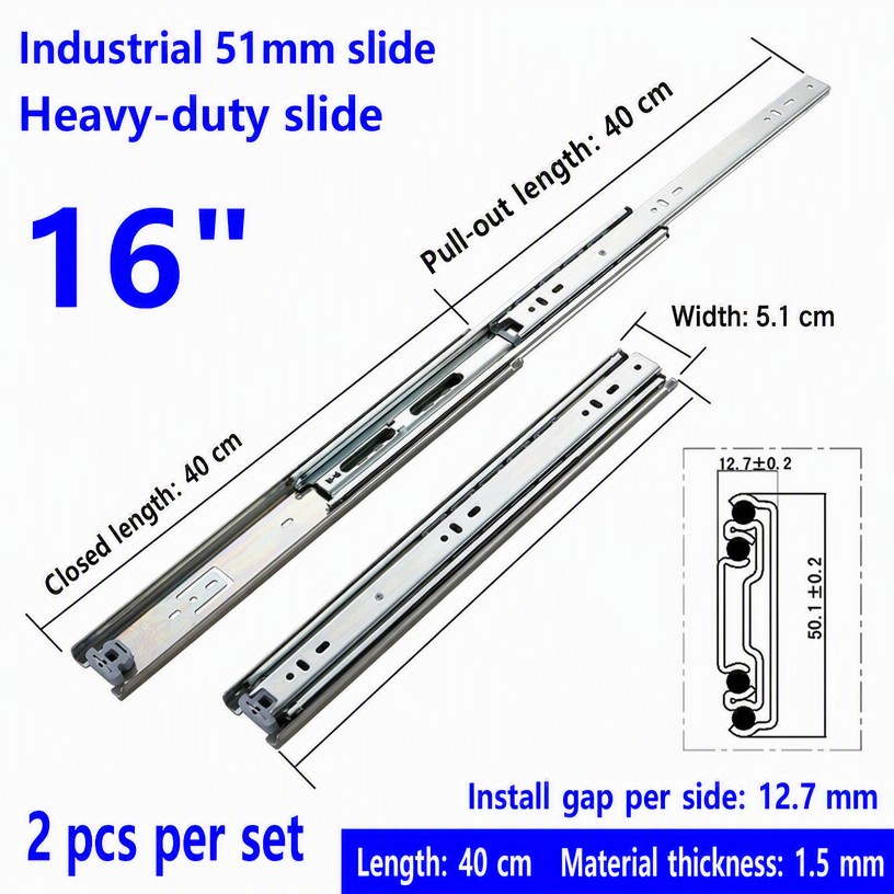 Heavy Duty Industrial Drawer Slide with Lock (51 mm Wide)