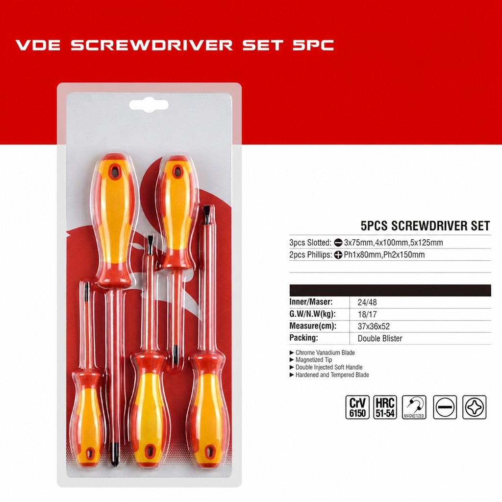 VDE Insulated Screwdriver Set 5-Piece (1000V)