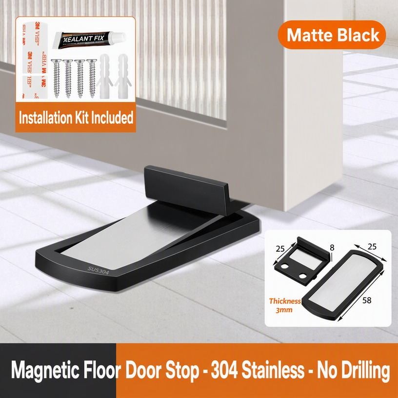 Invisible Magnetic Floor Door Stop (304 Stainless, No Drilling)