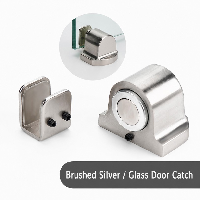 Magnetic Glass Door Catch (Brushed Silver)