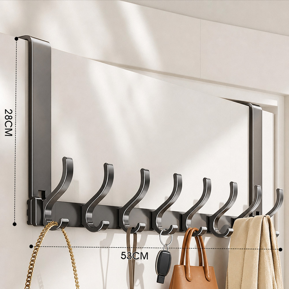 Over-Door Hook Rack 8 Hooks (No Drilling, 53 cm)