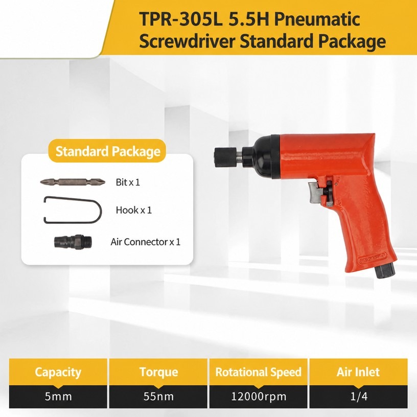 Pistol-Grip Air Screwdriver (TPR-305L, Standard Kit)