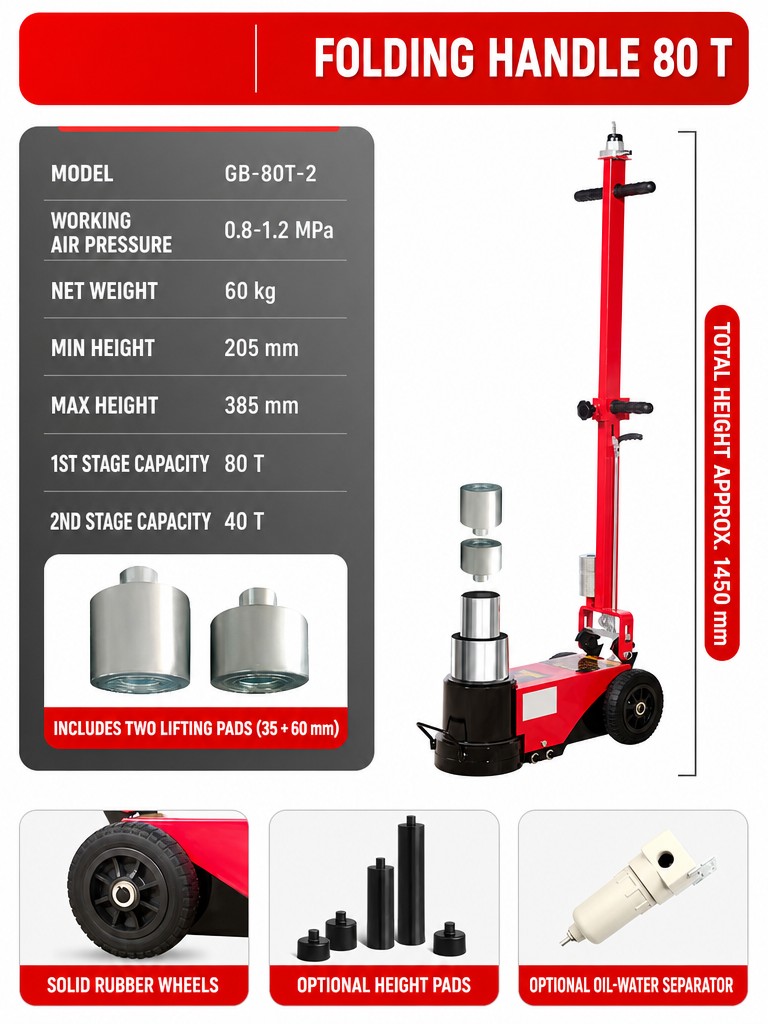 Pneumatic Hydraulic Jack 80 Ton Folding (Dual-Stage)