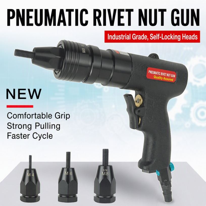 Pneumatic Rivet Nut Gun (M4-M12, Auto Self-Locking Head)