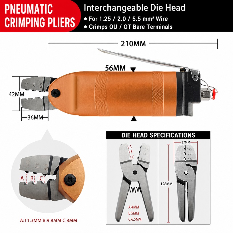 Pneumatic Terminal Crimping Pliers (Interchangeable Dies)