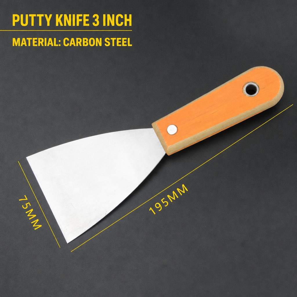 Putty Knife with Wooden Handle (3 inch, Carbon Steel)