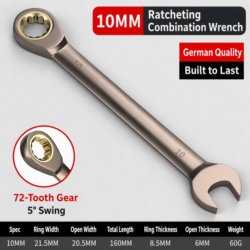 10mm Ratcheting Combination Wrench (CR-V, 72-Tooth)