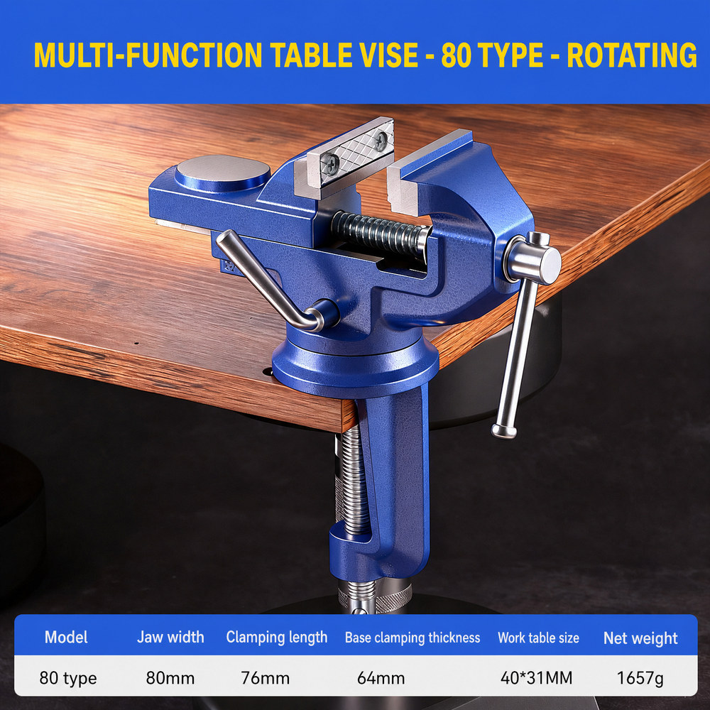 Rotating Table Vise 80 mm with Table-Edge Clamp