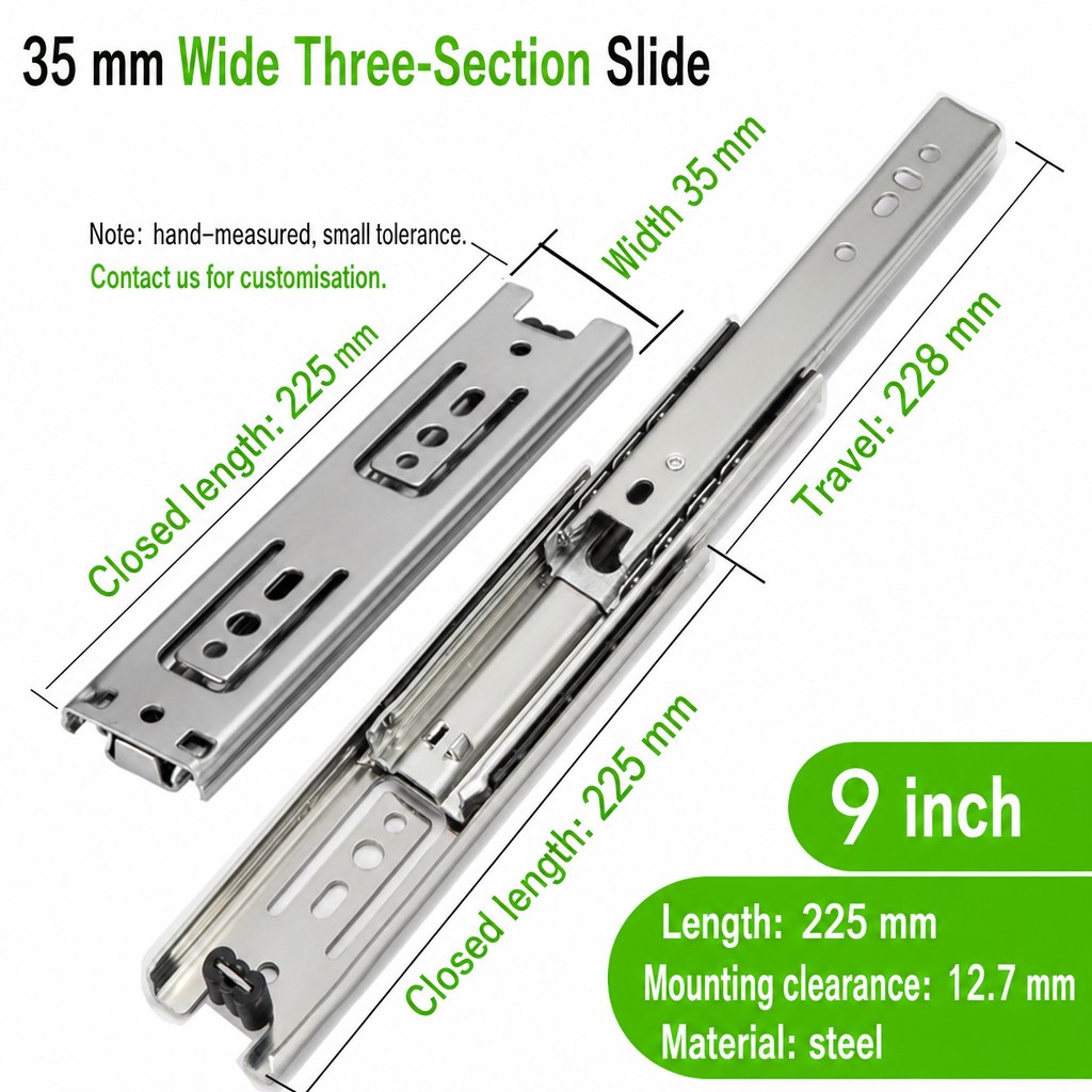 Slim Soft-Close Drawer Slide 35 mm (9 inch, 225 mm)