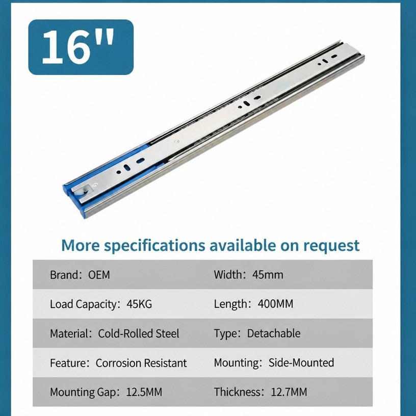 45mm Soft-Close Drawer Slide (3-Section, 16