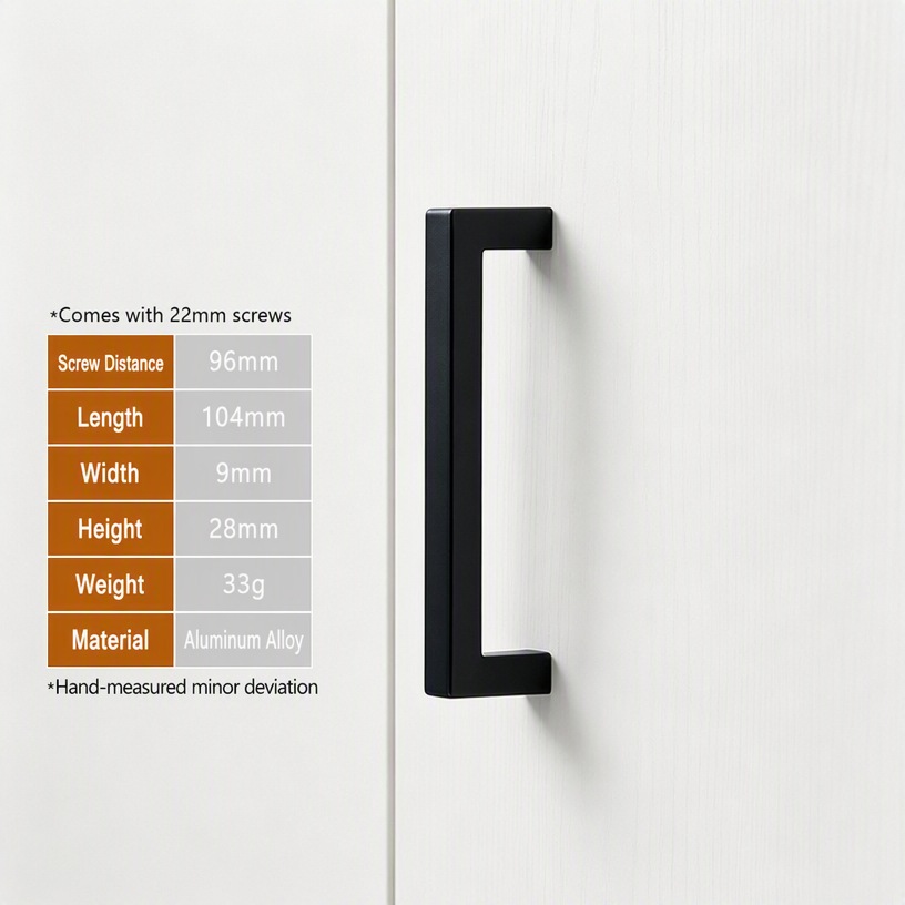 Square Black Aluminum Cabinet Handle / Drawer Pull (96mm)