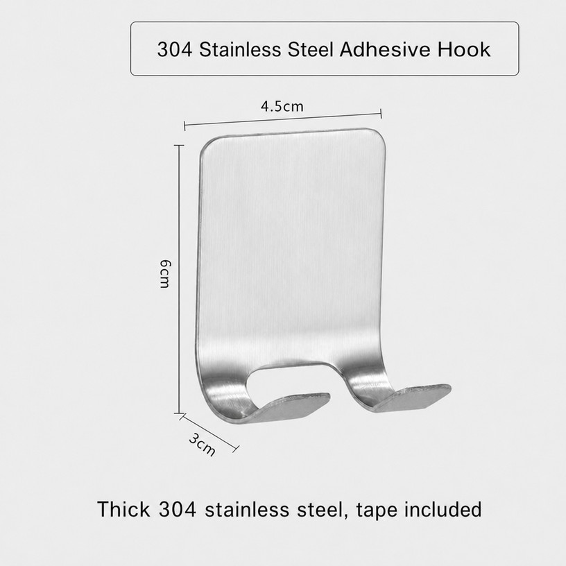 304 Stainless Steel Adhesive Hook (No-Drill)