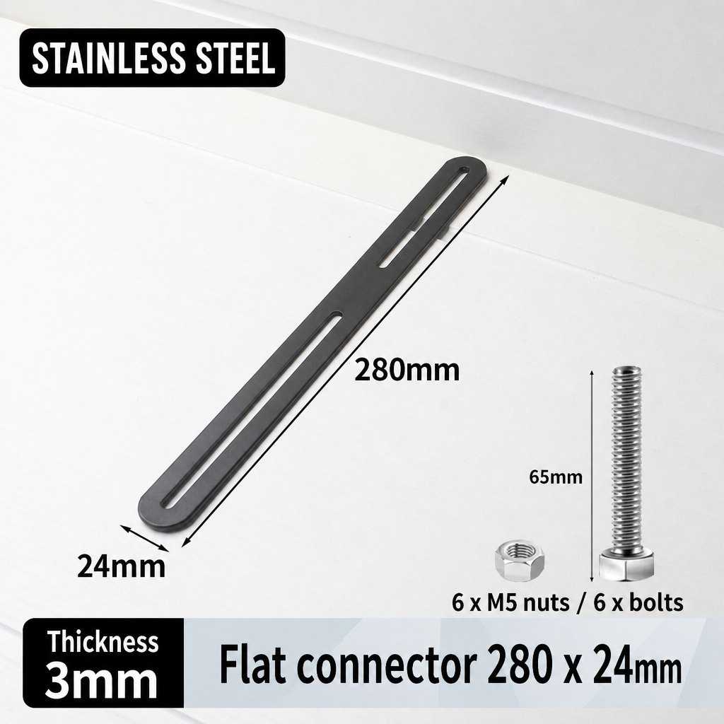 280 mm Stainless Steel Flat Connector Plate with Slotted Holes