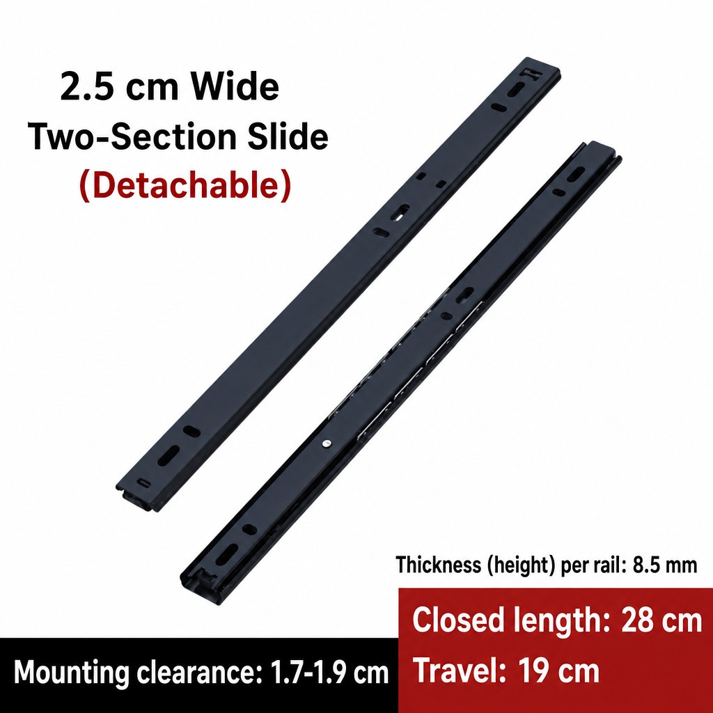 Two-Section Drawer Slide 28 cm (Detachable Rail)