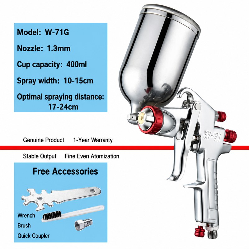 W-71G Pneumatic Spray Gun 1.3mm Nozzle and 400ml Cup